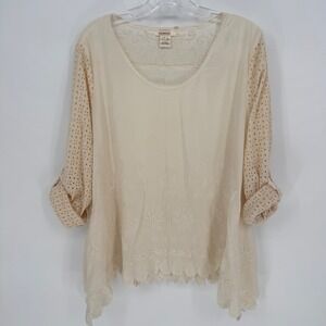 Sundance Cream Embroidered Eyelet Rayon Tunic‎ Top Blouse L